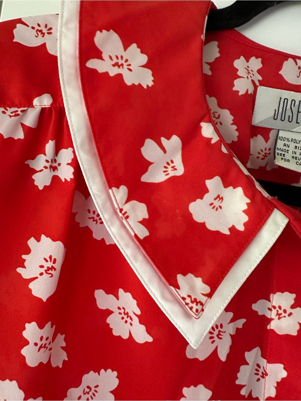 🌺 Vintage Josephine Red Floral Peter Pan Collar Blouse Size 10 - Picture 3 of 9